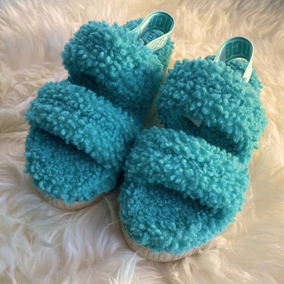 Ugg Oh Fluffita Strappy Sandal Slipper Slides, Green Size 9 - Picture 8 of 9